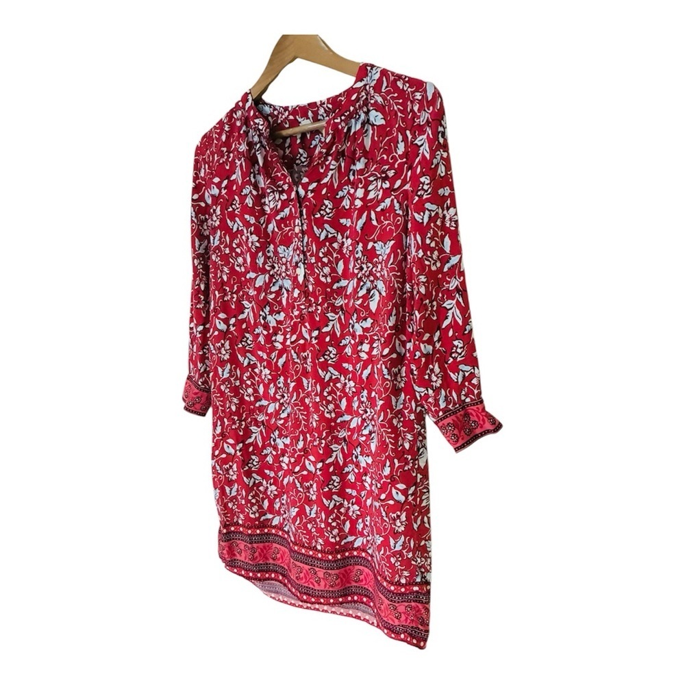Ann Taylor LOFT Dark Coral Floral Boarder Henley Shirt Dress Small Petite PS SP - Picture 4 of 9